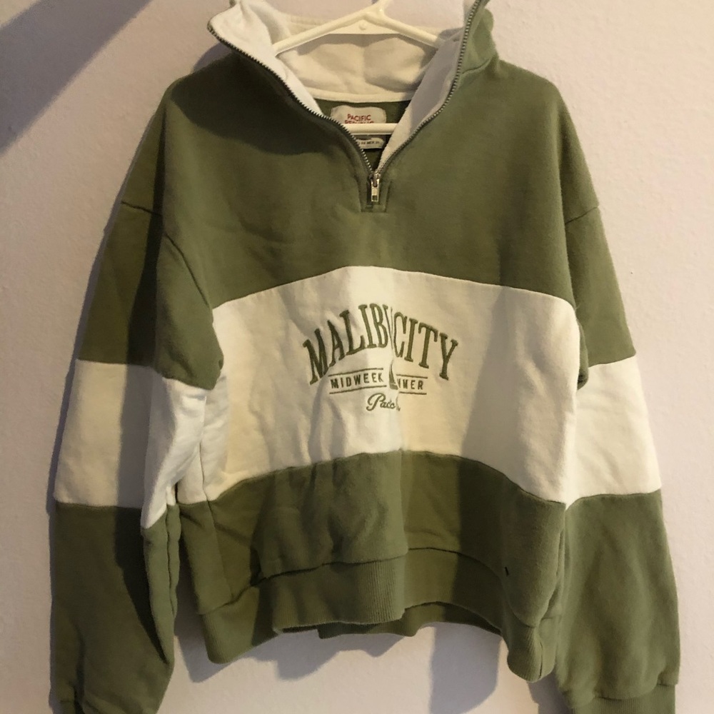 A green and white stripped jacket from pull& bear
